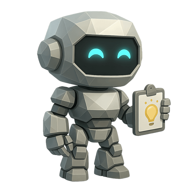 Roboter mit Glühbirne als Symbol für Ideen im Automatisierungs-Workflow